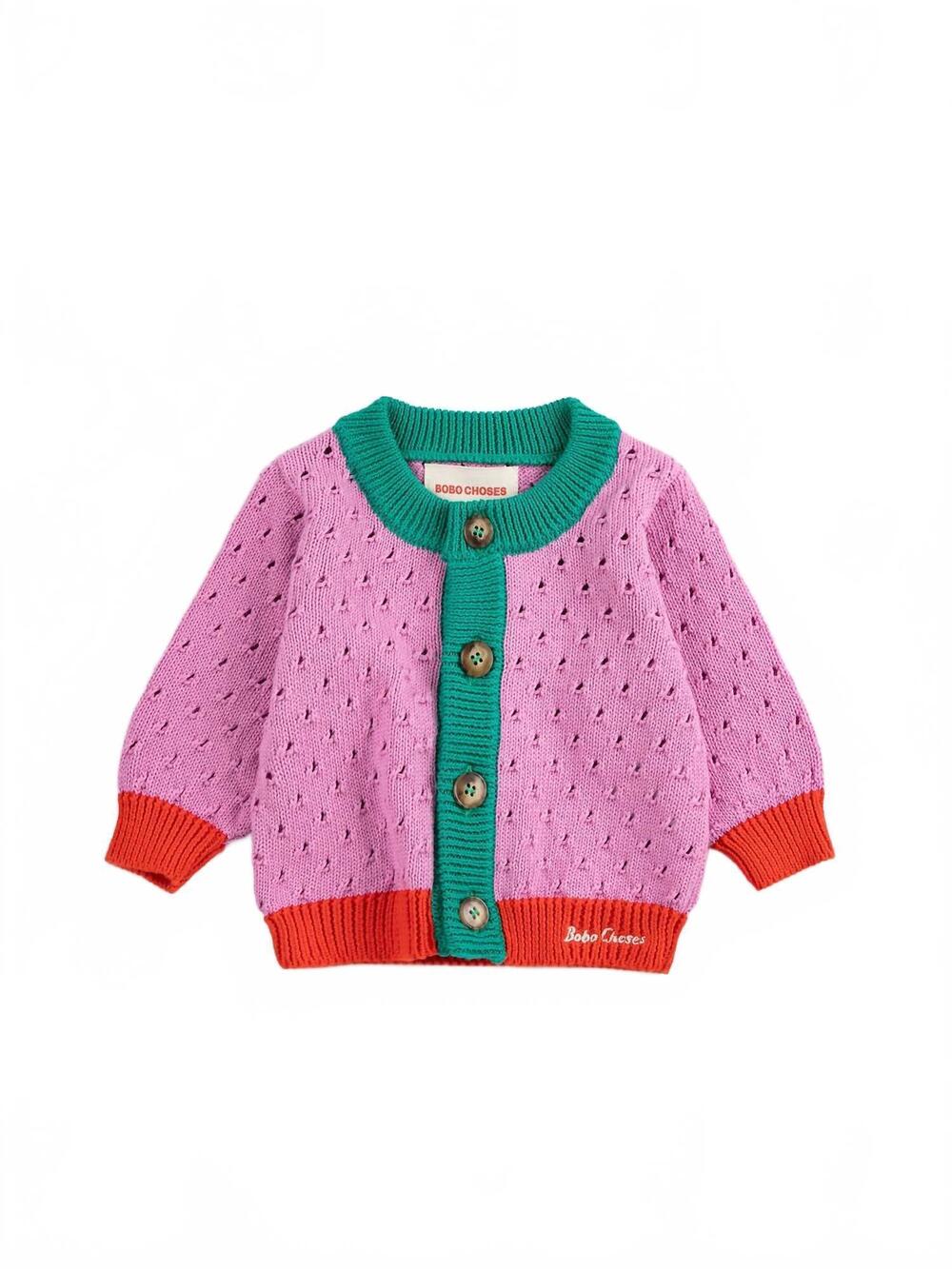 NEW BOBO CHOSES kid's color block open work cardigan in multicolor